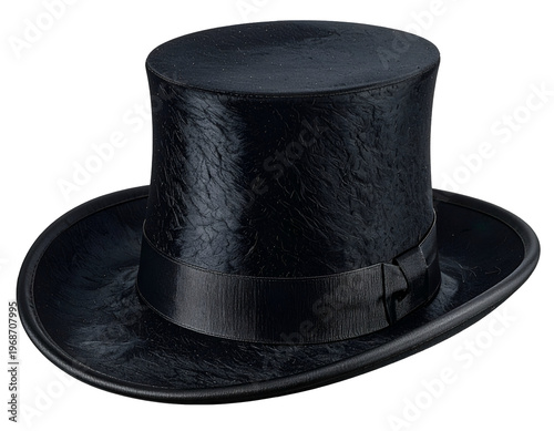 Tall black textured hat with satin ribbon band