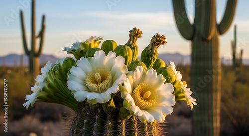 Cactus Blossoms in Desert Landscape - A Stunning Botanical Display.