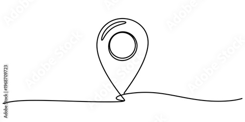 A minimalist single continuous line drawing of a map location pin icon on a white background Vector, illustration