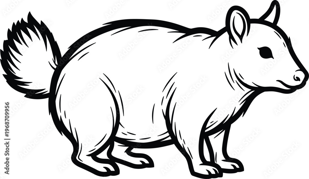Obraz premium Line Art of a Small Animal with Fluffy Tail, Detailed Wildlife Outline Illustration for Nature and Animal Graphics
