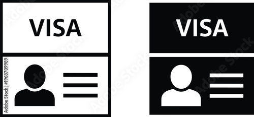 Visa card icon set showing black and white layout with user profile photo and identification details.