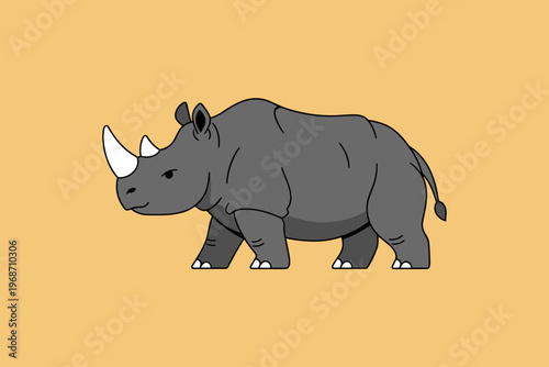 African Rhinoceros Wild Animal Illustration Isolated on Yellow Background, Thick Skinned Herbivore Wildlife Creature Vector Art for Nature Design