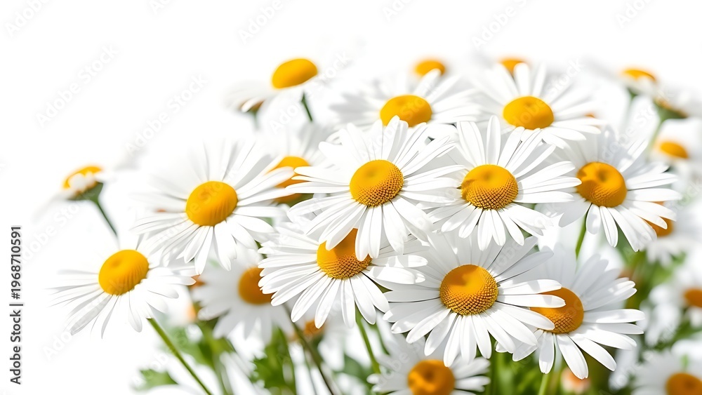 Fototapeta premium A delicate arrangement of fresh daisies bathed in sunlight, evoking purity and natural beauty.
