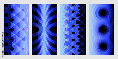 Abstract blue patterns a series of four vertically oriented designs