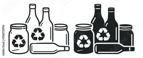 recycling bottles icon, glass containers and waste reuse vector symbol, environmental sustainability and eco packaging line illustration on transparent background