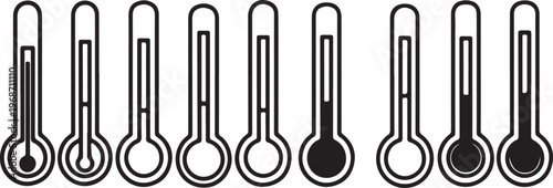 Set of six stylized forks with black and white handles in a row Vector