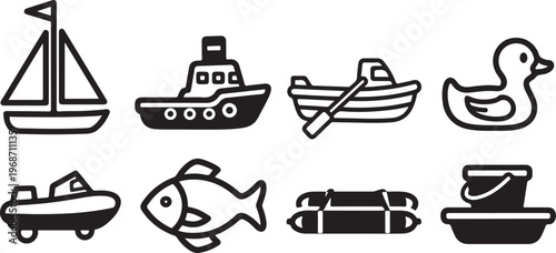 Various transportation symbols including a scale, bus, airplane, and car Vector