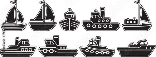 A lineup of various vehicles and boats on a light background Vector