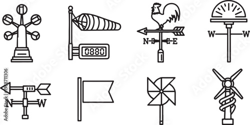 Various types of weighing scales and balances illustrated in simple line drawings Vector