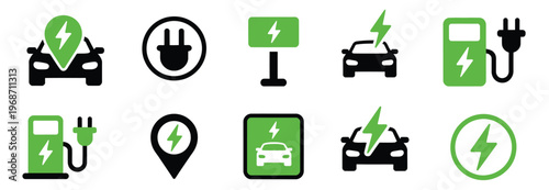 Electric Car Charging Icon Vector EV Station Plug Socket Hybrid Vehicle Green Energy
