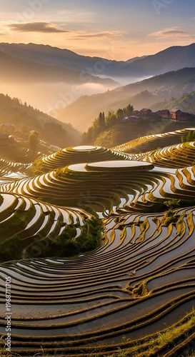 Golden Hour Terraced Fields - A Breathtaking Landscape.
