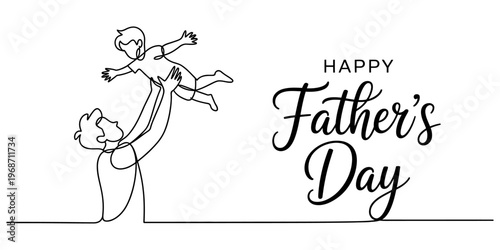 A single continuous line drawing of a happy father lifting his child to celebrate father's day Vector, illustration
