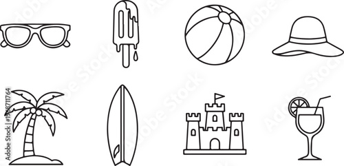 A collection of simple line drawings of various objects and symbols Vector