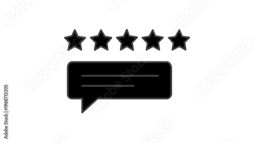 Five star rating and speech bubble vector icon illustration. Minimalist black flat design for customer feedback, product review, testimonial, and online communication concept. AI-generated.