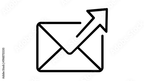 Outgoing email line icon vector illustration. Minimalist black and white envelope with an arrow pointing out, representing sending a message, digital communication, and mail delivery service.