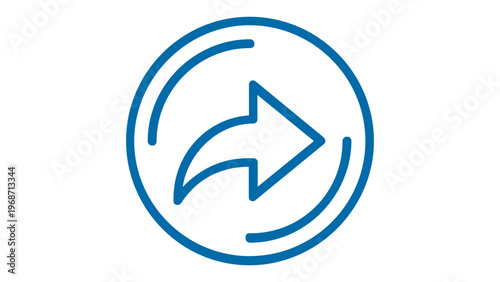Blue share and forward arrow vector icon illustration in a circular frame. Minimalist line art design for social media sharing, communication, sending links, and web interface navigation.