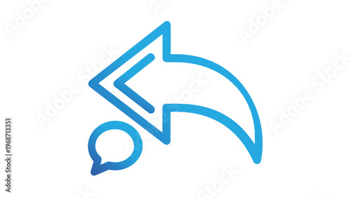 Blue gradient vector icon of a curved back arrow and speech bubble, representing reply, message response, or communication link. Minimalist flat illustration for web and app user interface.