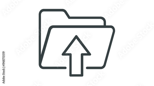 Upload folder vector icon illustration featuring a minimalist line art design of a file folder with an upward arrow, perfect for data transfer, cloud storage, and backup interface concepts.