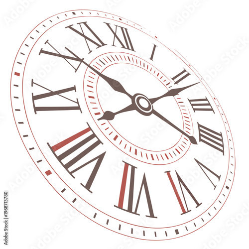 Clock face with Roman numerals brown time