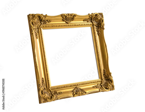 Ornate gold picture frame with intricate carved details, empty