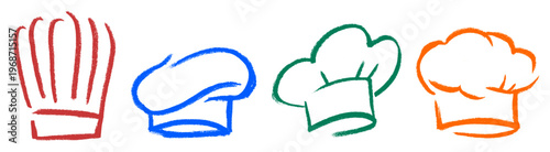 Chefs Hat Grunge Brush Stroke Drawing Vector Set