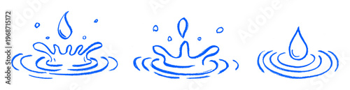 Water Drop Splatter Crayon Chalk Drawing Doodle Vector Set