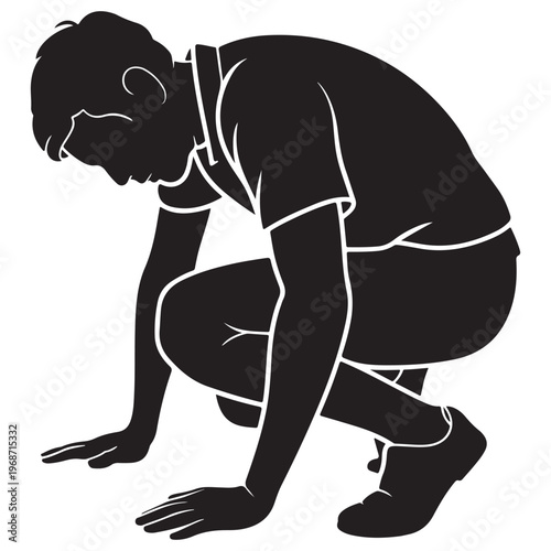 Minimalist Male Figure in Crouched Position Vector