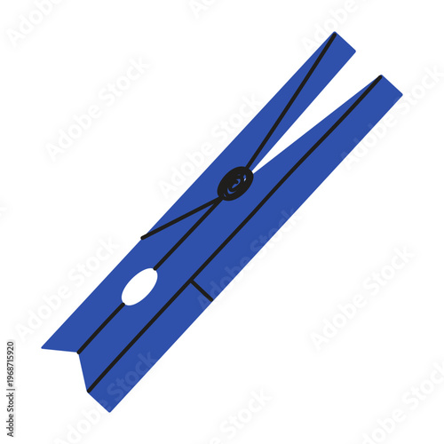 Simple blue plastic clothespin isolated on white background