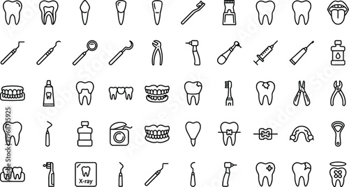 Dental care icons set including teeth toothbrushes and medical tools for oral hygiene  dental health symbols