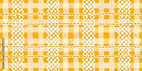 Seamless pattern of orange and cream checkered tablecloth texture