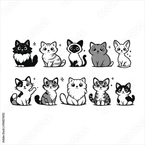 Collection of ten cute fluffy kittens in various breeds and colors.