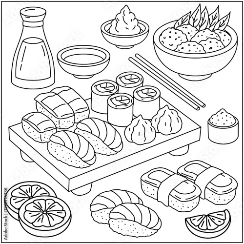 set of hand drawn vector illustration of food