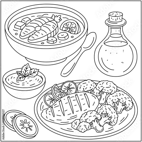 set of hand drawn vector illustration of food