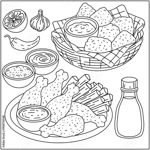 set of hand drawn vector illustration of food
