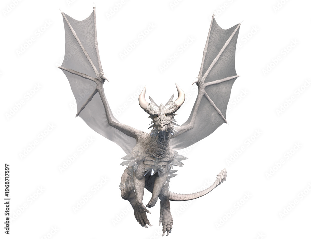 Fototapeta premium 3D rendered fantasy white dragon with crystals isolated on a transparent background