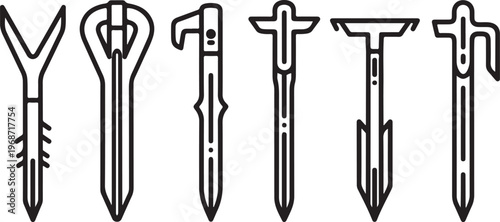 A collection of six different types of hairdressing scissors displayed vertically Vector