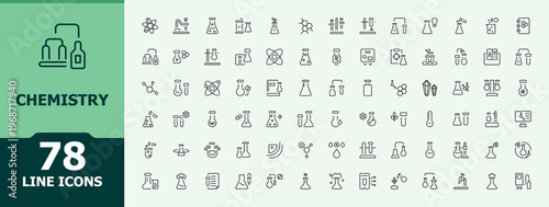 Chemistry linear icon collection. Lab icon set. Vector icons collection. Contains related to molecular, laboratory, lab, biotechnology, bio, engineering. Editable vector. Pixel perfect.