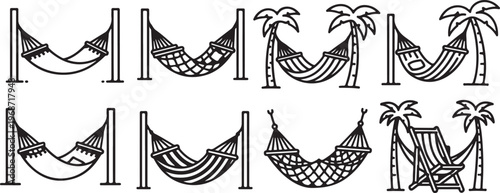 Minimalist sketches of palm trees and boats against a horizon line Vector