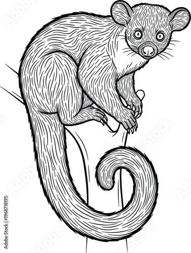 Line Art of a Climbing Animal with Curled Tail, Detailed Wildlife Illustration for Nature and Animal Graphics