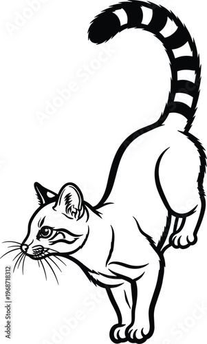Line Art of a Climbing Animal with Striped Tail, Detailed Primate Outline Illustration for Wildlife, Nature, and Animal Graphics