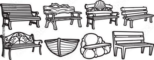 A collection of antique wooden furniture and decorative items Vector