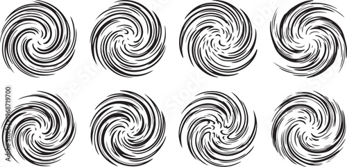A collection of intricate black and white spiral patterns forming eye-catching designs Vector