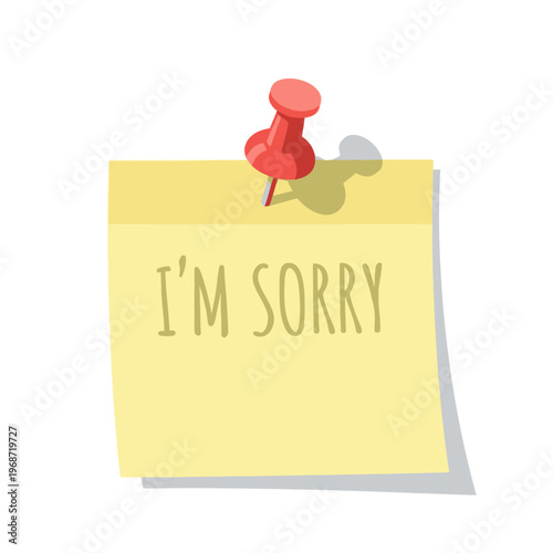 I'm Sorry Note with Red Pushpin - Apology Message on Yellow Paper