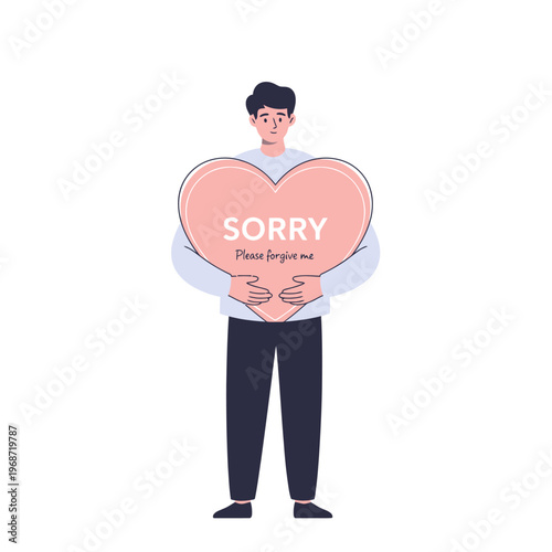 Man Holding Heart Shape Sign Sorry Please Forgive Me - Apology Concept
