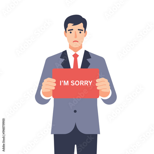 Man in Suit Holding "I'm Sorry" Sign - Apology, Regret, Mistake, Business Concept