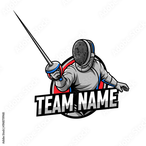 Fencer Athlete Silhouette Emblem Logo Design