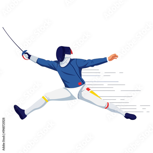 Fencer in action, dynamic pose, sword fight, sport illustration