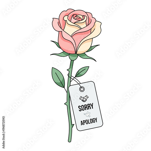 Pink Rose with Sorry Apology Tag - Symbol of Reconciliation and Forgiveness