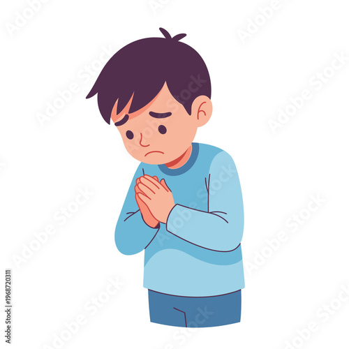 Sad Boy Praying, Begging, Asking for Forgiveness, Sadness, Despair