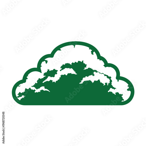 Green cloud shape with white accents on white background symbol